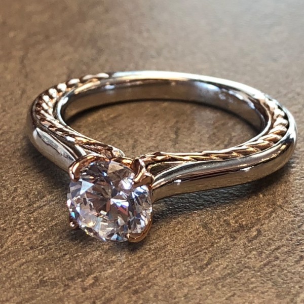 14K Two Tone Vintage Inspired Solitaire Engagement Ring